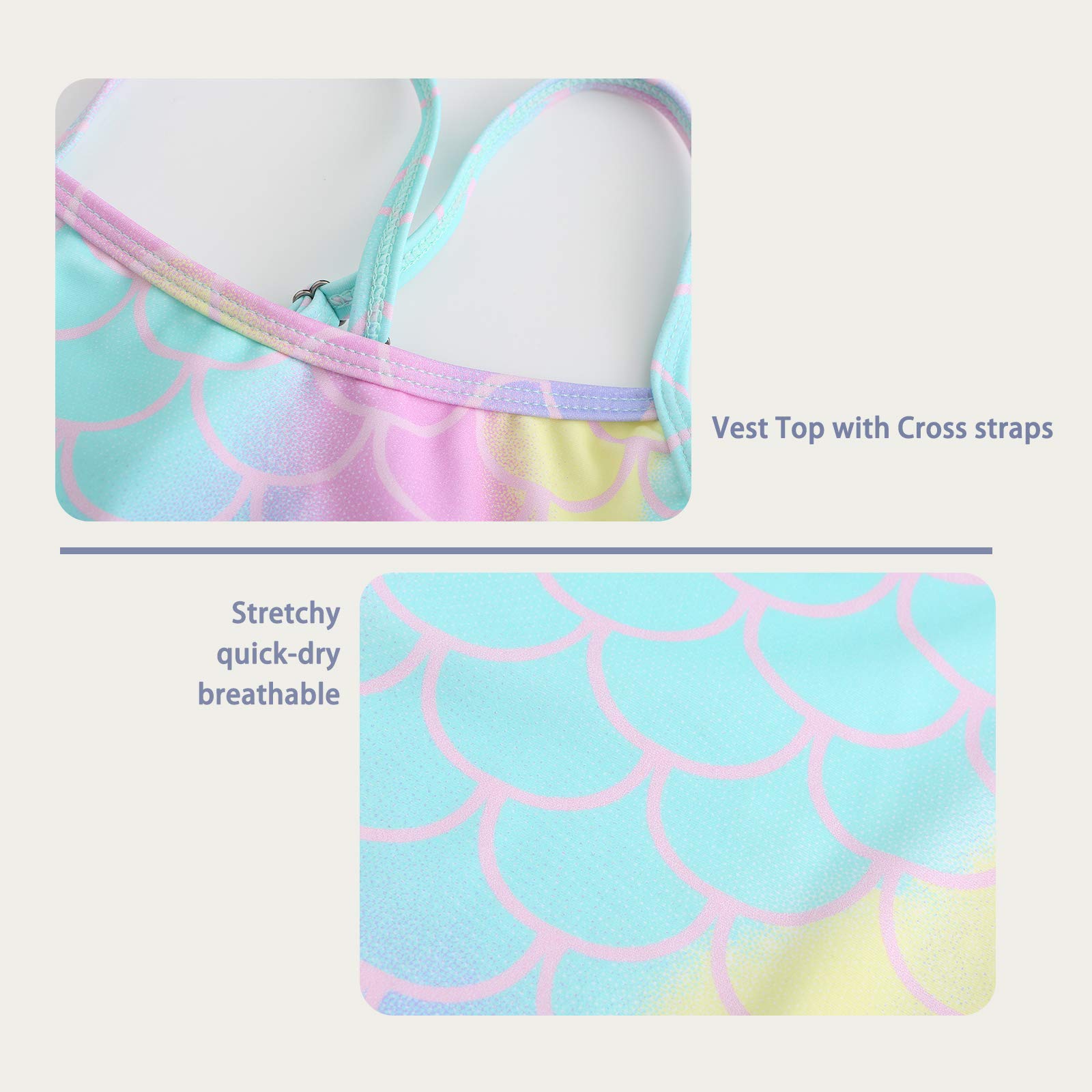 Aisyee Traje de baño para niña, tankini de dos piezas, traje de baño floral para niñas de 3 a 16 años, Rainbow Mermaid, 13-14 Años