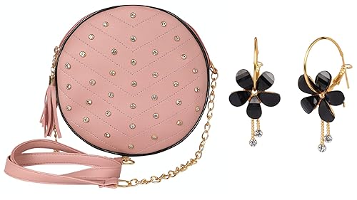 Pramadda Pure Luxury Cute Pink Studded Faux Leather Sling Bag for Women | Stylish Crossbody Shoulder Side Bags Girls | Birthday Festival Christmas Unique Gift items for Wife Girlfriend Mother Sister.