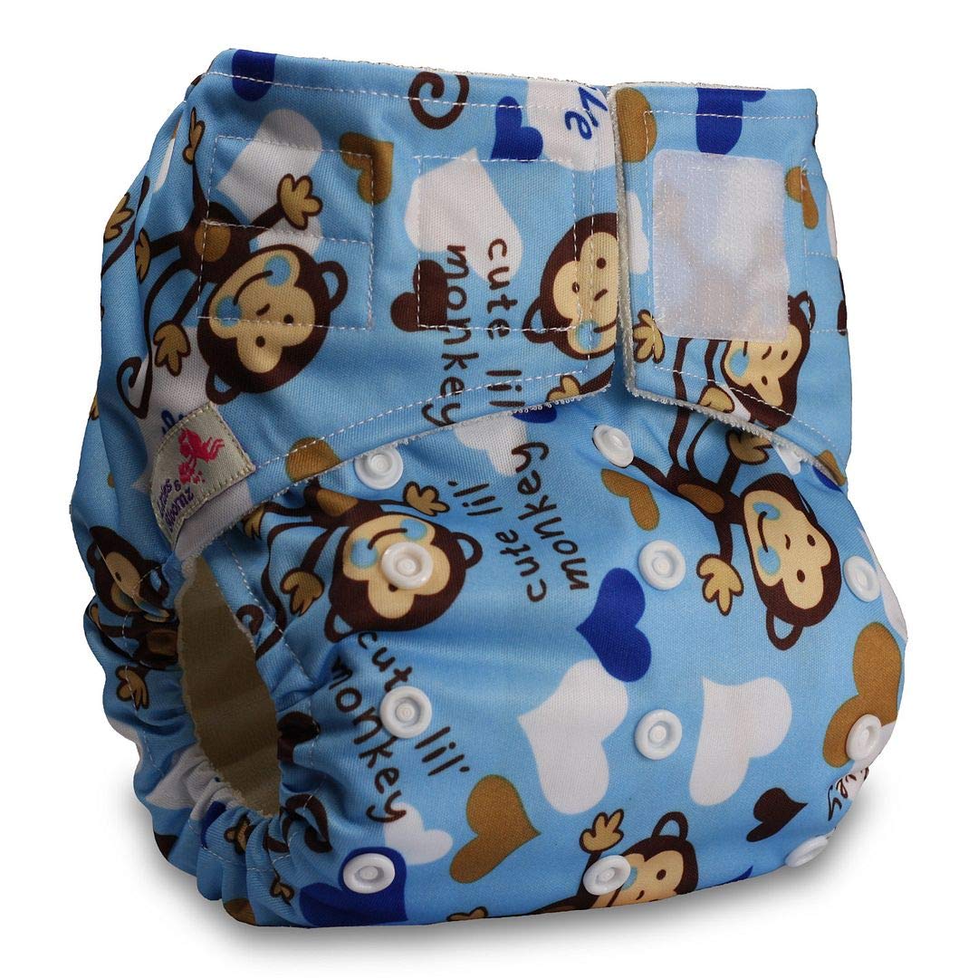Littles & Bloomz, Baby Cloth Washable Reusable Nappy Pocket Diaper Bamboo, Fastener: Hook-Loop, Pattern 53, with 2 Bamboo Charcoal Inserts