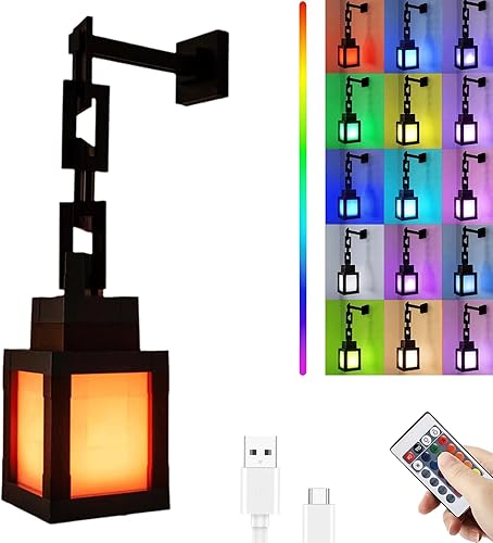 Pixelated Lantern Night Light, 16-Color Led Wall Mood Night Light with Remote, Rechargeable Wall Tabletop Night Lights, for Bedroom & Home Decoration