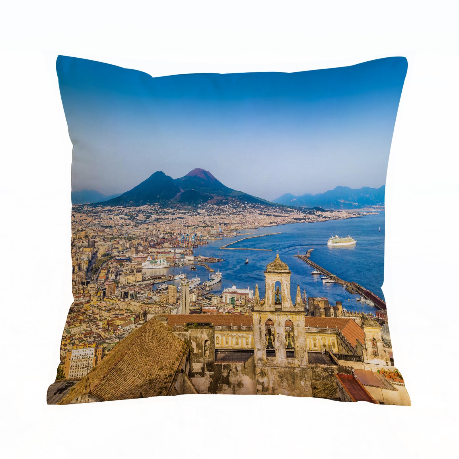AELKSP Cushion Cover Decorations Pillow Cover Home for Livingroom Couch Sofa Decor Throw Pillow Case Gifts,City of Naples with Mount Vesuvius at sunset, Campania,16x16 in