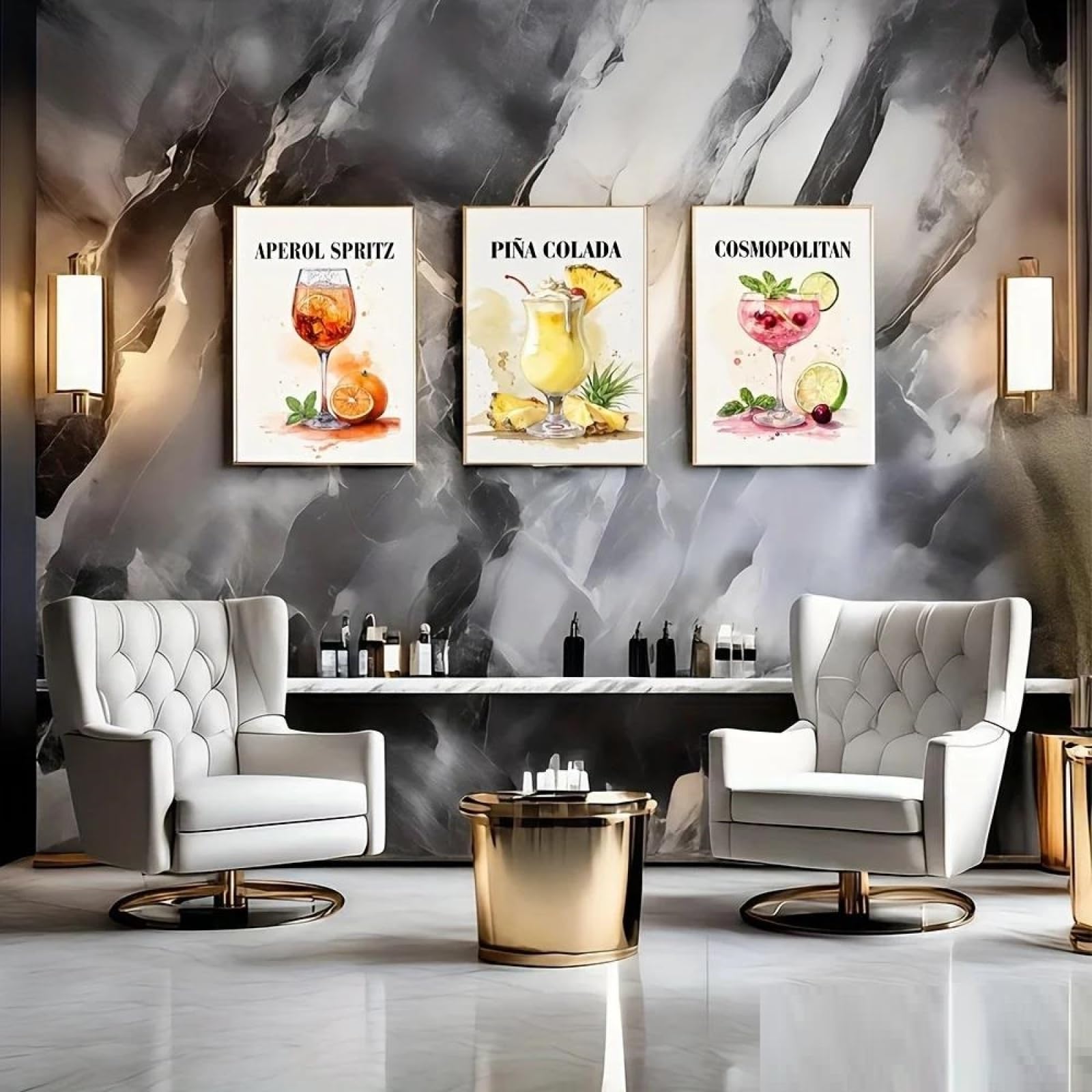 Yocheng 2D Flat, 3pcs Minimalist Tropical Palm Tree & Cocktail Canvas Wall Art Set 40x60cmx3 No Frame