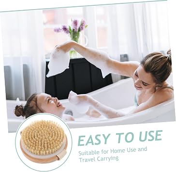 Zerodeko 2pcs Dry Brushing Body Exfoliator with Soft Boar Bristles Dual-use Massage and Scrubbing Brush for Skin Cleansing and Relaxation Round Head Body Brush for Bath and Spa