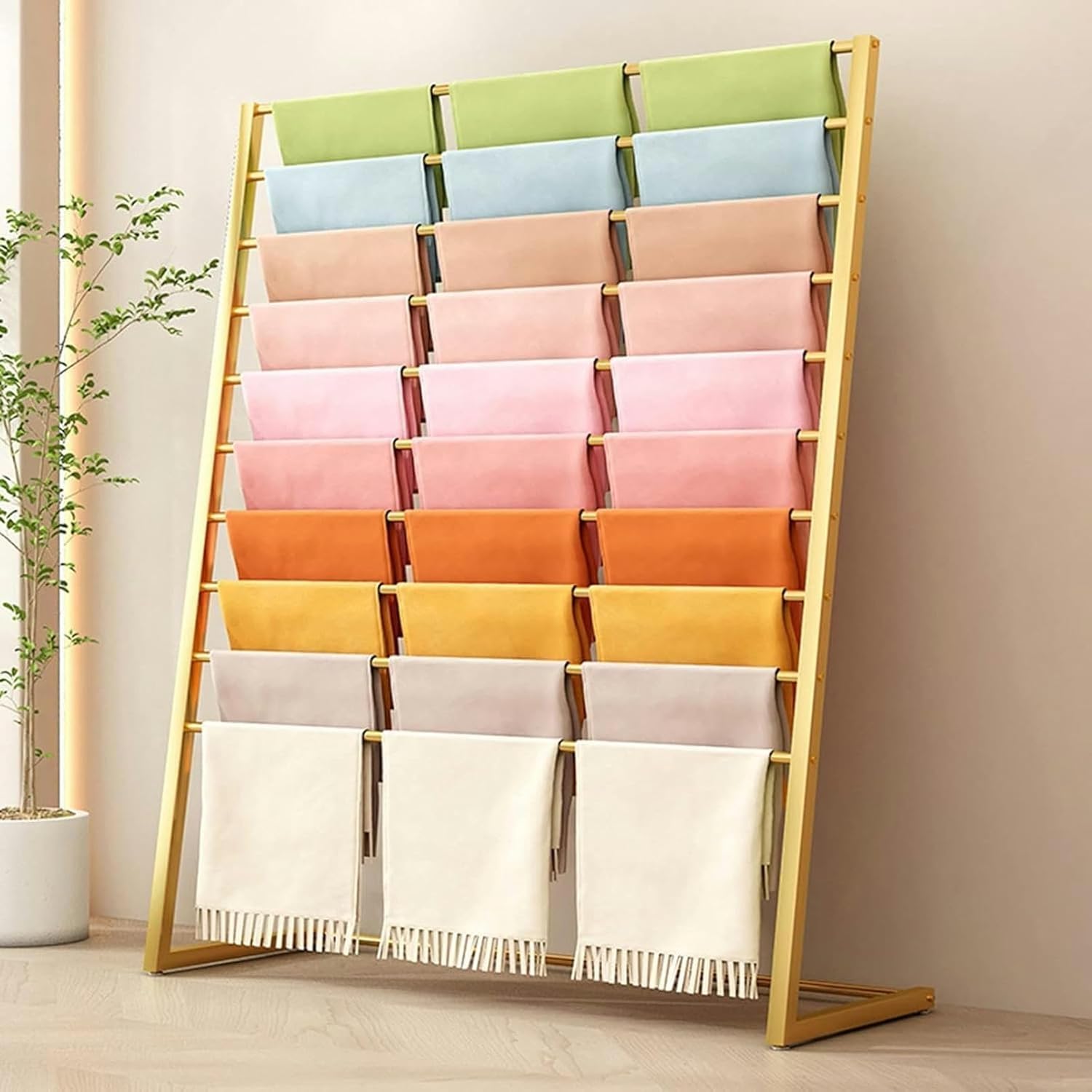 Metal Hijab Scarf Display Stand Organizer Rack for Retail Store Freestanding 10 Tier Floor Standing Hangers for Shawl Silk Suit Pants Commercial Clothing Boutique