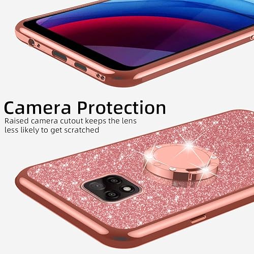 Miniatura 3 de nancheng Funda para Moto G Power 2021, purpurina de lujo de silicona TPU suave, delgada y bonita para mujeres y niñas con soporte, anillo de