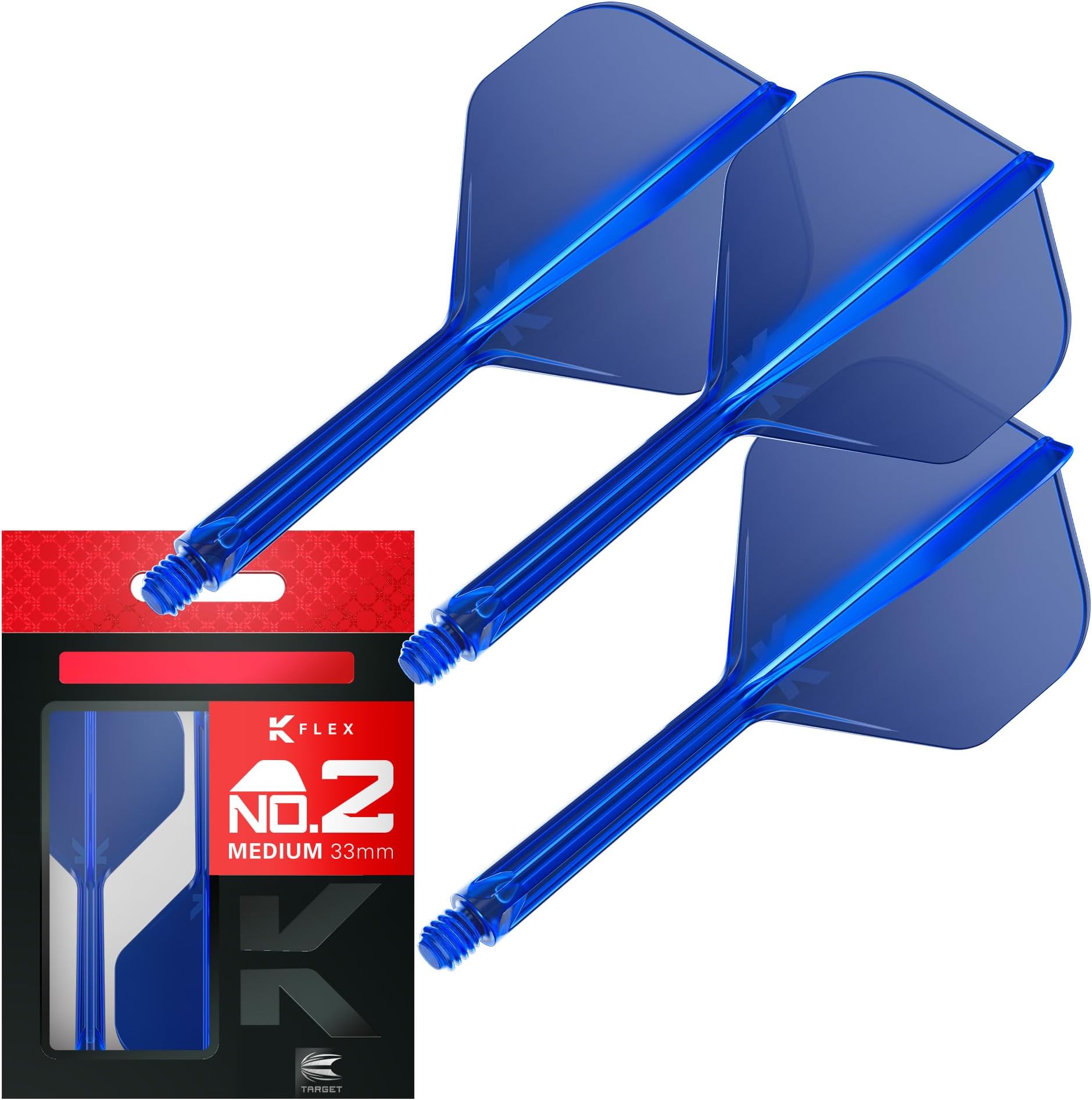 K Flex Integrated Dart Flight And Shaft, No.2 Blue (Medium) | Pack Of 3 K-Flex - No 2, Precision Moulded 2-In-1 Dart Flights And Dart Stem | Professional Dart Accessories