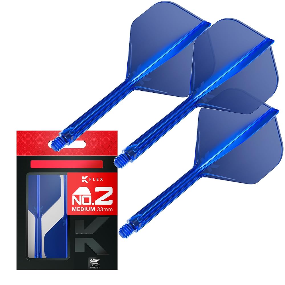 Target Darts K Flex Integrated Dart Flights and Shafts, No.2 Blue (Medium) | Pack of 3 K-Flex - No2, Kflex All in One Moulded Dart Flight & Stem | Professional Dart Accessories