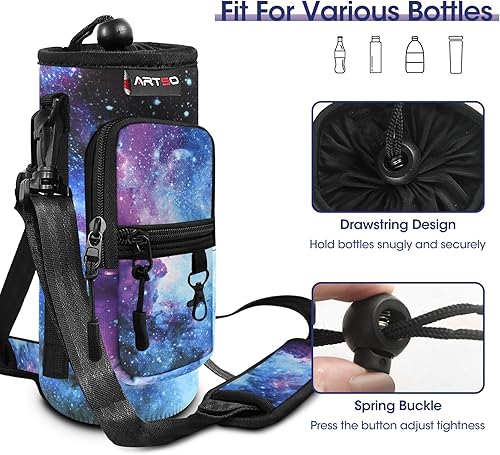 Miniatura 3 de ARTSO Bolsa portadora para botella de agua, 25 onzas, 32 onzas, 40 onzas, 64 onzas, funda aislada para botella de agua con bolsillo ajustable para