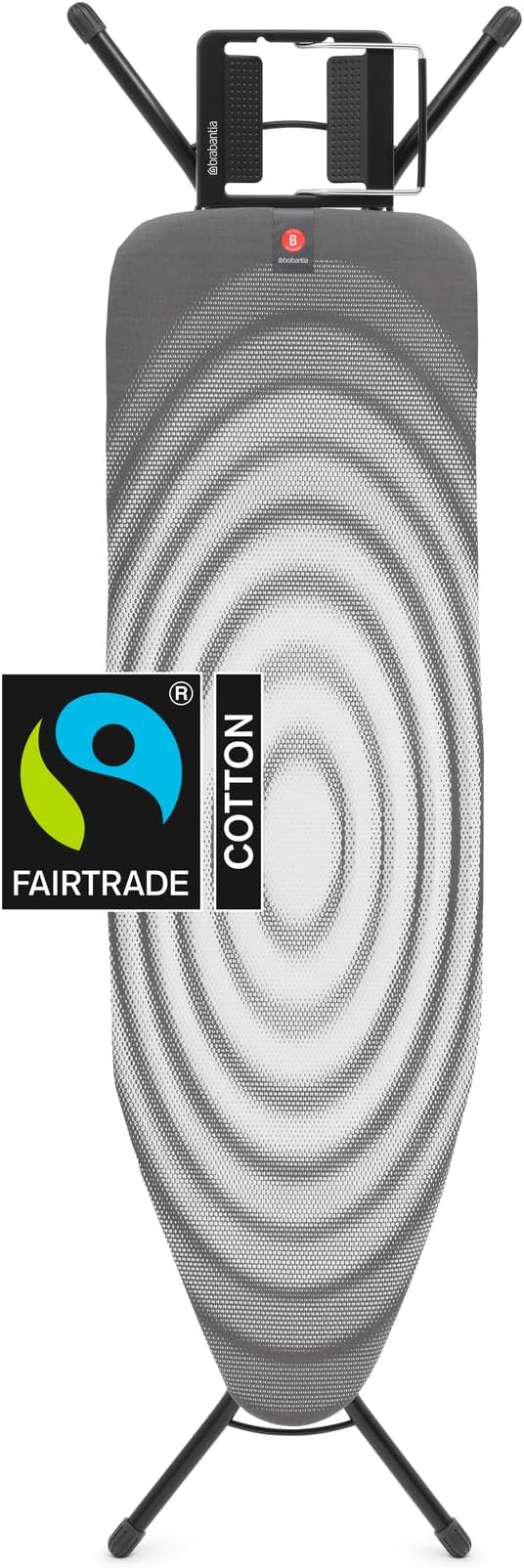 Brabantia - Ironing Board B - with Steam Iron Rest - Medium & Foldable - Adjustable Height - Non-Slip Feet Cotton Cover - Child & Transport Lock - Titan Oval - 124 x 38 cm