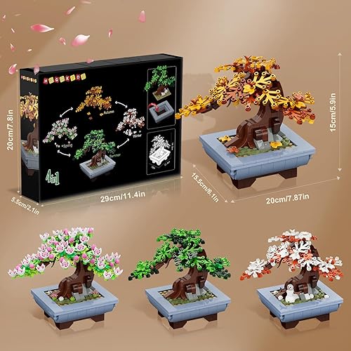 Miniatura 11 de HOGOKIDS Juego de construcción de flores de cerezo  Juguete de bloque de construcción de árbol bonsái de 4 estaciones, 584 piezas, colección