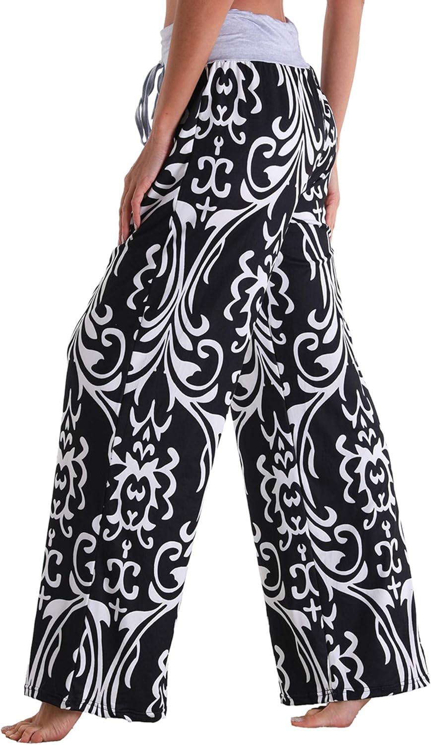 X-Image Women's Comfy Pajamas Drawstring Stretch Floral Print Long Wide Leg Lounge Pants - Image 3