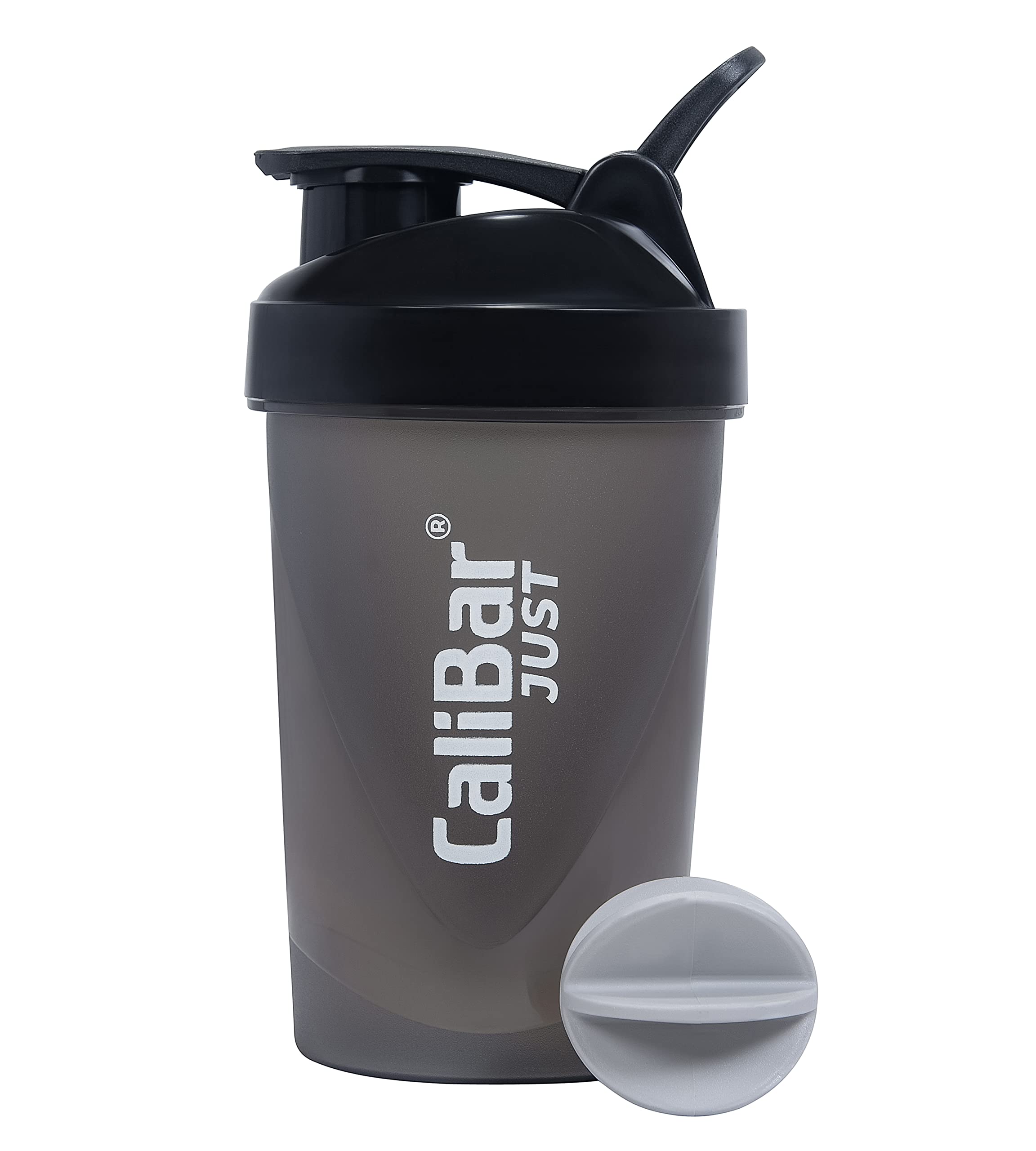 calibar just shaker for protein shake, compact design with 500ml capacity, leak proof, ideal for protein powder, preworkouts & bcaa, bpa-free material, black with wonder ball for blending