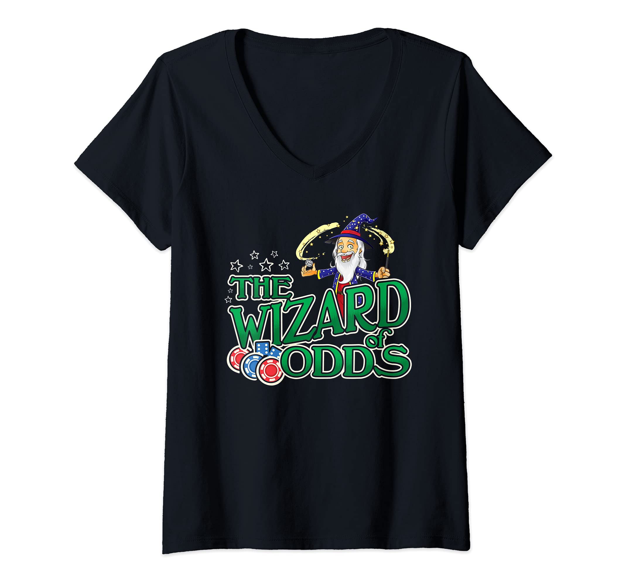 Womens Sport Betting The Wizard of Odds Gamblers Gaming Parlays V-Neck T-Shirt, Black