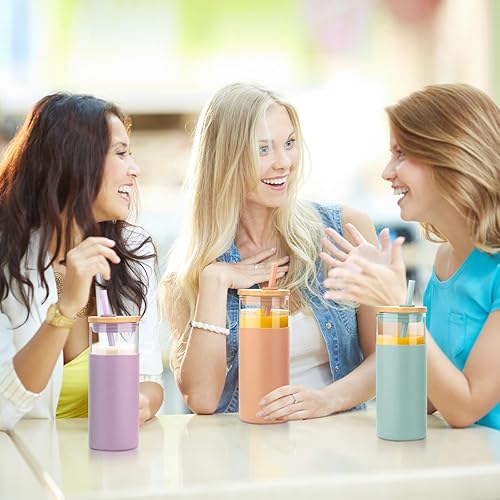 Miniatura 5 de Tronco - Vaso de vidrio con capacidad de 20 onzas popote de silicona funda protectora tapa de bambú libre de BPA