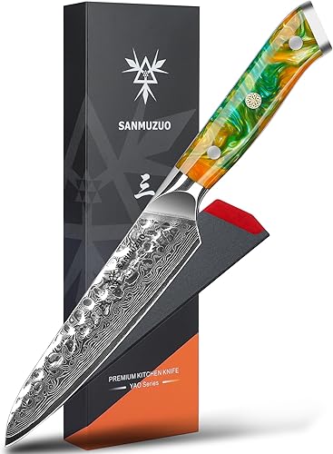 Miniatura 6 de Cuchillo Nakiri de 7 pulgadas, cuchillos de cocina para verduras - Cuchillo japonés Usuba - Mango de acero y resina de Damasco martillado - Serie YAO