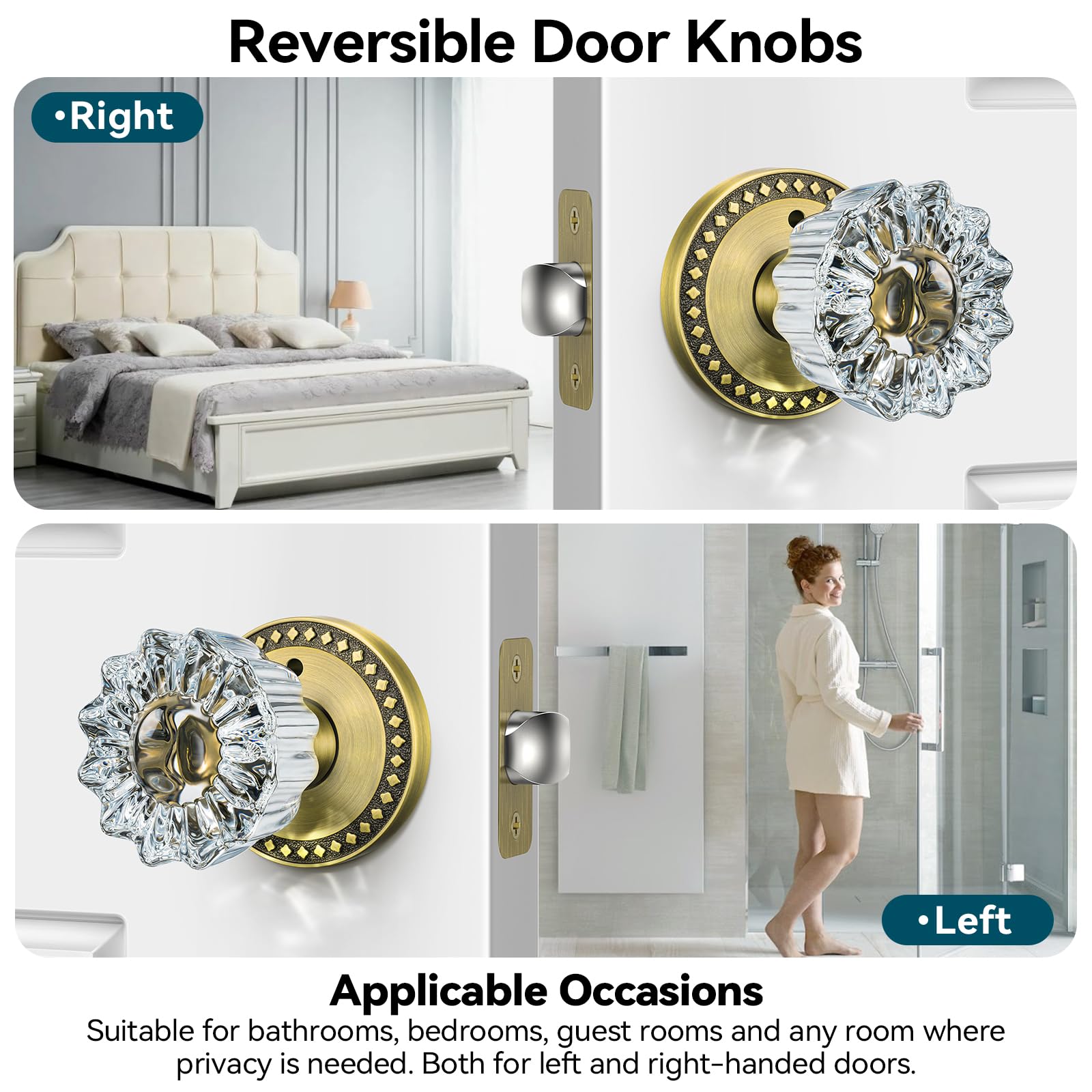 Antique Brass Glass Door Knobs - 3 Pack with Lock -5