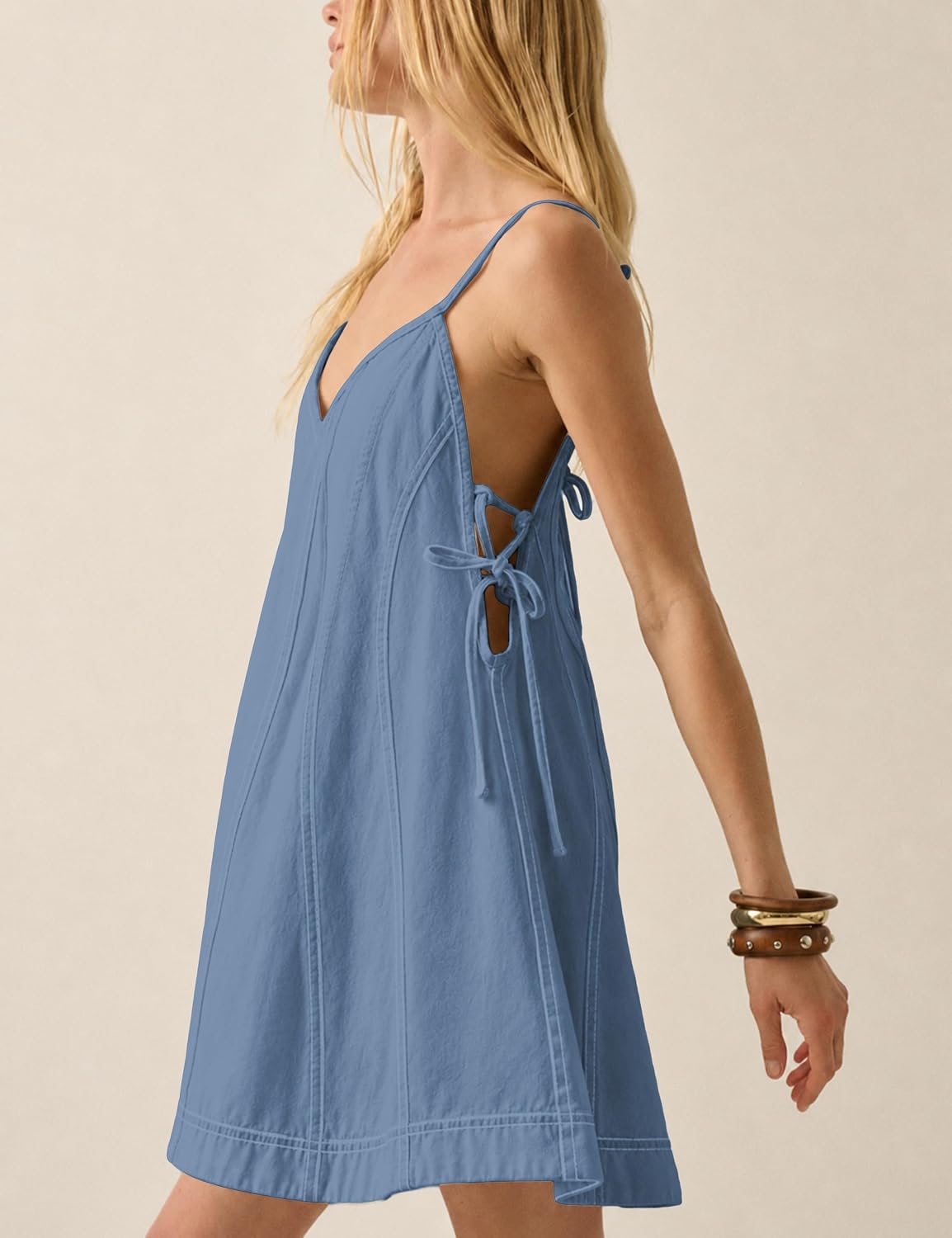 Summer Deep V Neck Spaghetti Strap Tie Romper with Side Ties
