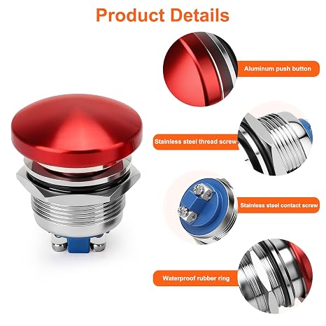 Linkstyle 2PCS 22mm Momentary Push Button Switch, 12V/24V 5A