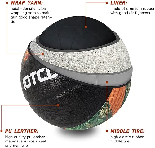 Miniatura 3 de IOTCD Balón de baloncesto de 295 pulgadas talla 7 baloncesto para interiores y exteriores cuero sintético juego de calle negro verde regalo estándar