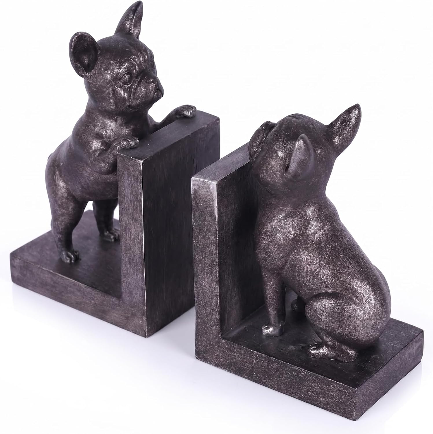 Decorative Bookends for Shelves, Bulldog Dog Bookends for Heavy Books, Dog Statues Book Ends for Desk, Home Office Decor, Cute Animal Book Stopper Holders, Bookshelf Decor with Anti-Slip Base(Pewter)