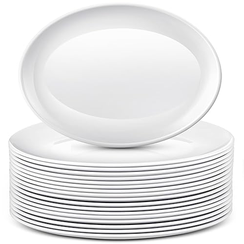 Dandat 36 Pcs Large Serving Platters Oval Trays White Plates Serving Dish for Wedding Party Restaurant Home Steak, Taco, Sushi, Appetizer, Cake (12 Inch)