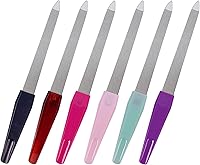 GigaGround 6-Pc Stainless Steel Metal Nail Files with Sapphire Grit - Sword Shape, Non-Slip Handle for Natural & Acrylic Nails