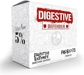 5% Nutrition Rich Piana Digestive Defender | Probio-75 & Digestive Enzymes Digestion Supplement | Premium Quality Enzymes with Probiotics and Prebiotic Fiber | 120 Gelatin Capsules (30 Svgs)