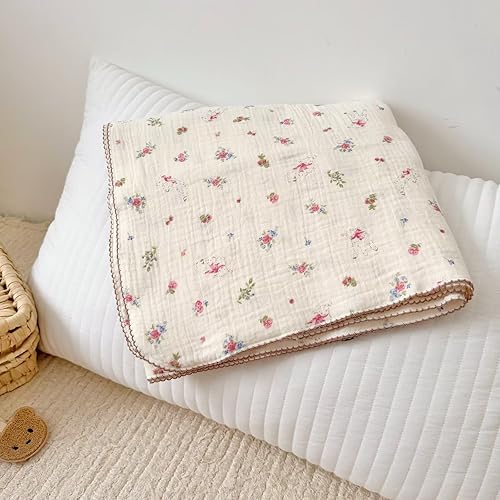 Vista 38 de BuLuTu Mantas de muselina para bebés, niños y niñas, 100% algodón, manta reversible para bebé, manta para cuna, suave, transpirable