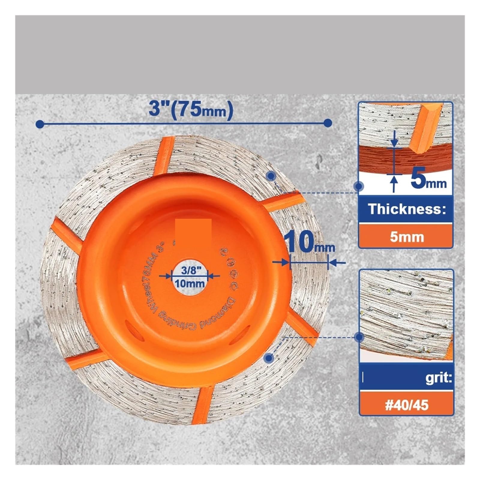 2 Pezzi 75 mm Mola abrasiva for Marmo Granito Pietra muratura Cemento Disco abrasivo Foro 10 3 Pollici Disco abrasivo a Fila Singola
