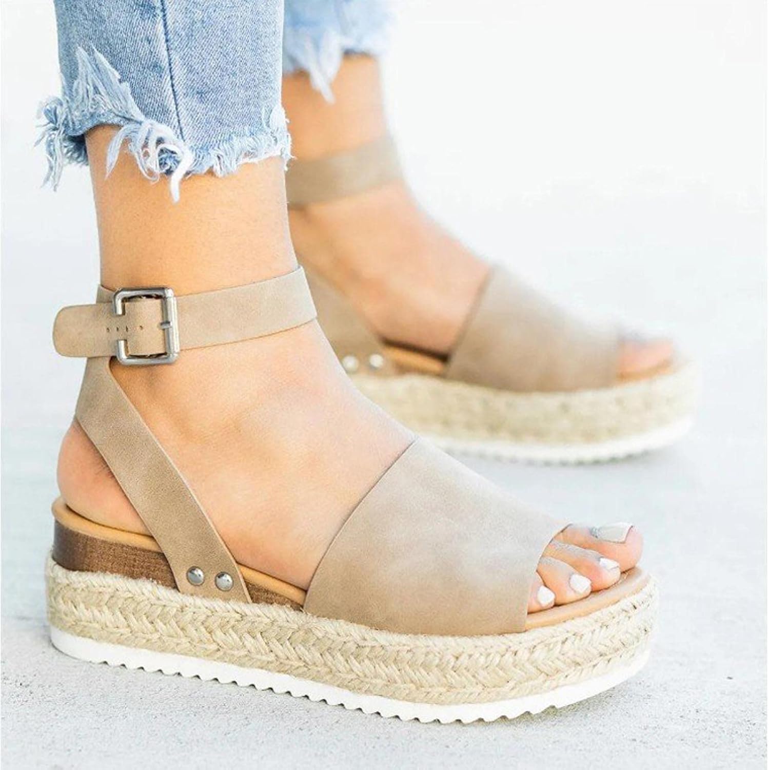 Espadrilles Wedges for Women Ankle Strap Open Toe Flatform Sandals Comfortable Summer Vacation Travel Casual Shoes