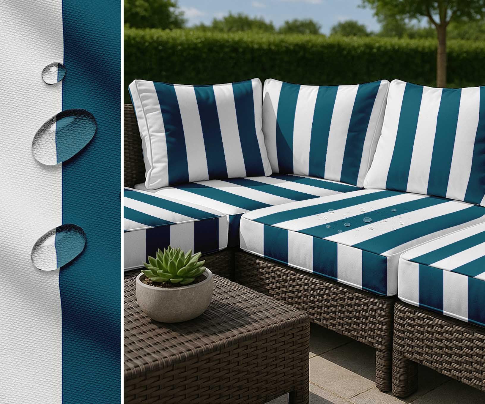 Soimoi Tela impermeable con estampado de rayas | Material para exteriores por 10 metros | Resistente al desgarro y a los rayos UV | Ideal para bolsos, ropa impermeable, funda, cortinas y toldos - Azul