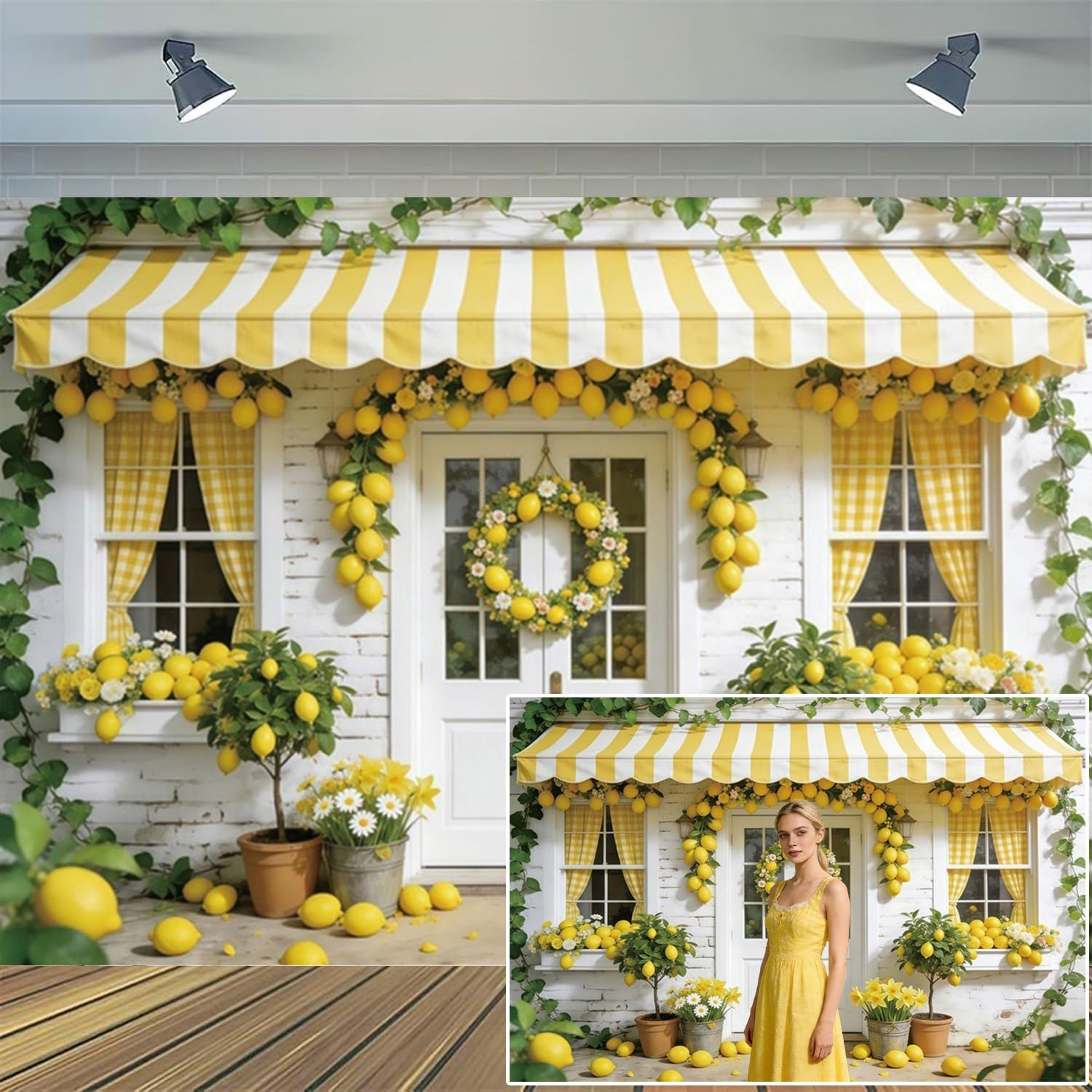 Summer Lemon Shop Backdrop 10x7ft Yellow Fruit Lemonade Theme Italy Party Decoration Background Cake Smash Birthday Party Supplies Banner Photo Studio Props image 2