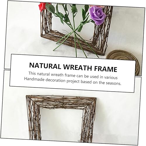 Miniatura 2 de VOSAREA 1 corona de ratán natural cuadrada, corona de ratán colgante, coronas de aro floral, ramas de vid, decoración de primavera, decoración al