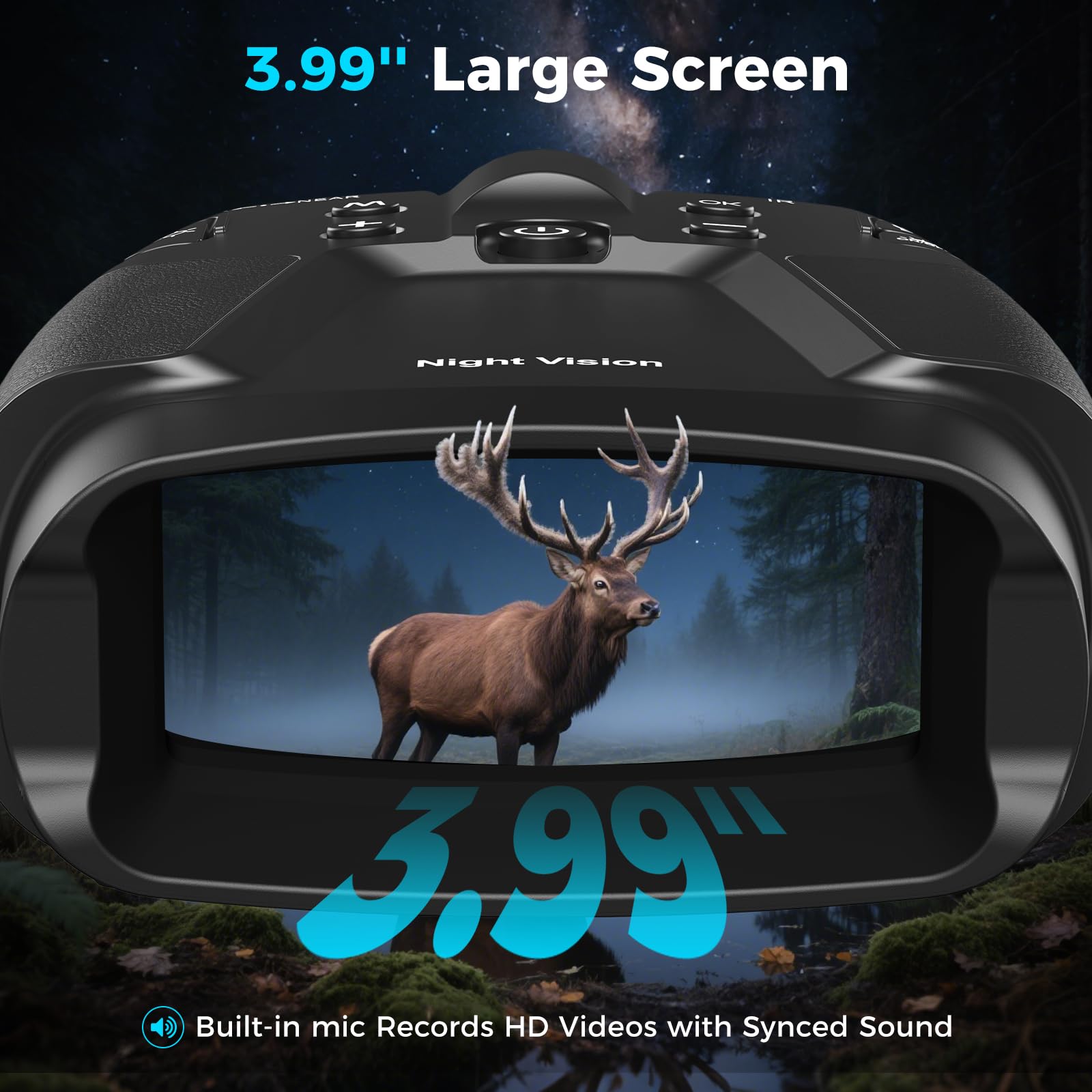Gafas de visión nocturna para adultos, pantalla HD de 3.97 pulgadas y 10000 mAh recargables, prismáticos de visión nocturna 4K con tarjeta de 64 GB para observación de vida silvestre, camping