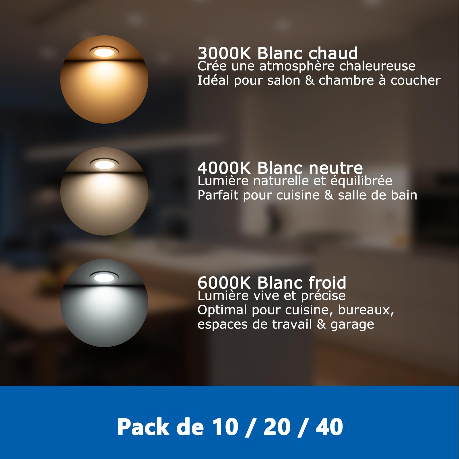 Spots LED Encastrable Salle de Bain 40 Pièces, Blanc Froid 6000K, IP44, 5W, 220V, Diamètre 90mm, Trou 68mm