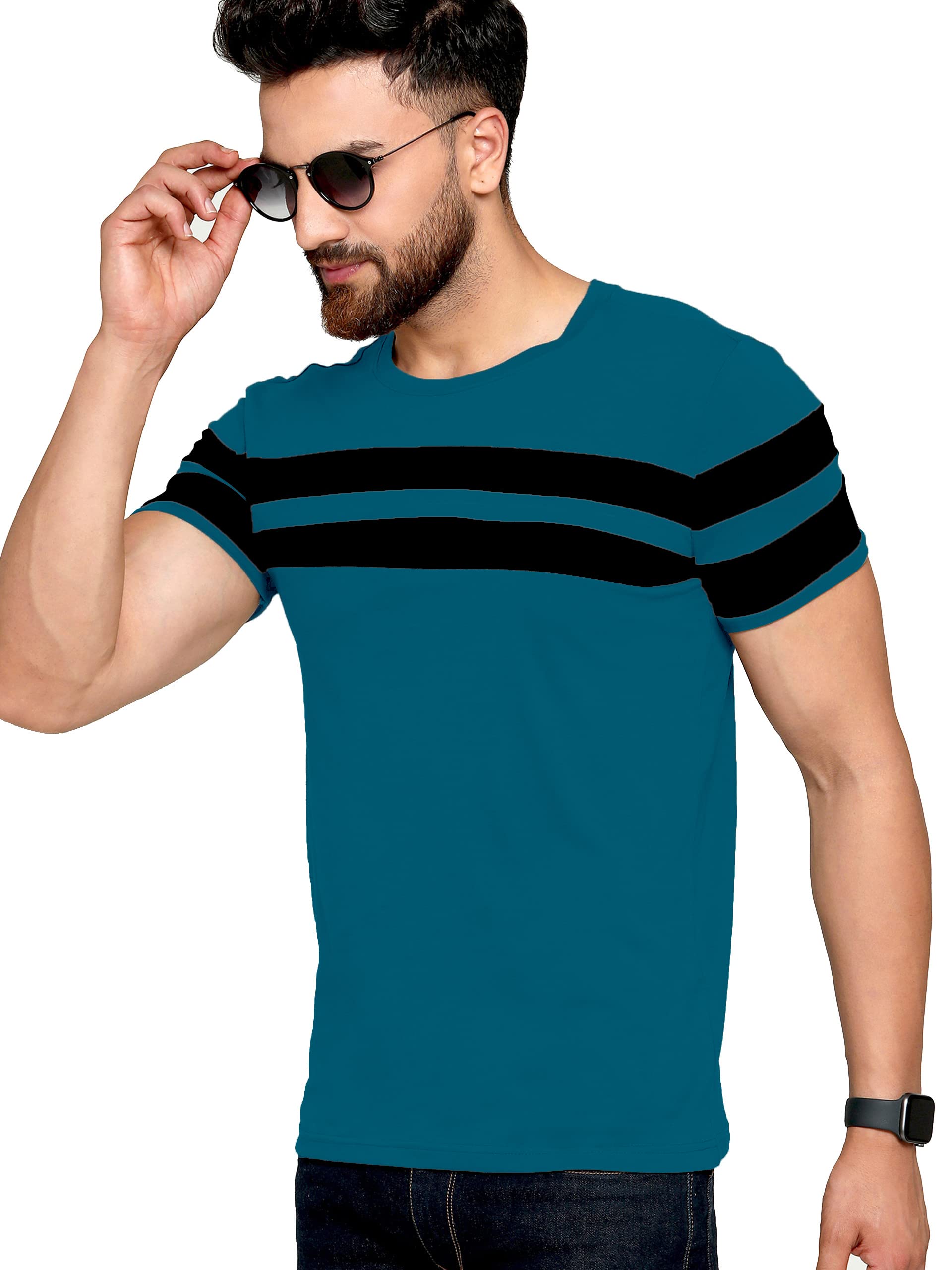ausk Men's Regular Round Neck Half Sleeves T-Shirts (Color:Tea & Black-Size:Large)-picture-34