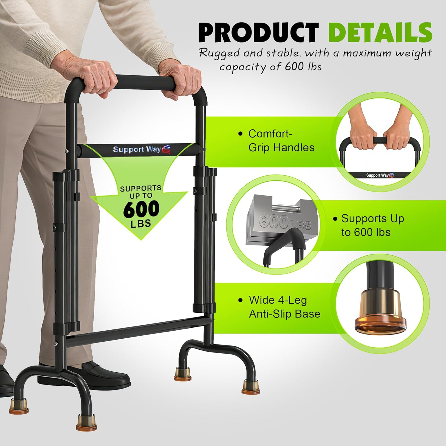 Stand Assist for Chair & Couch – Reinforced Dual-Tube Design, Height Adjustable Mobility Aid for Seniors, Lightweight Metal Frame with 600lb Capacity