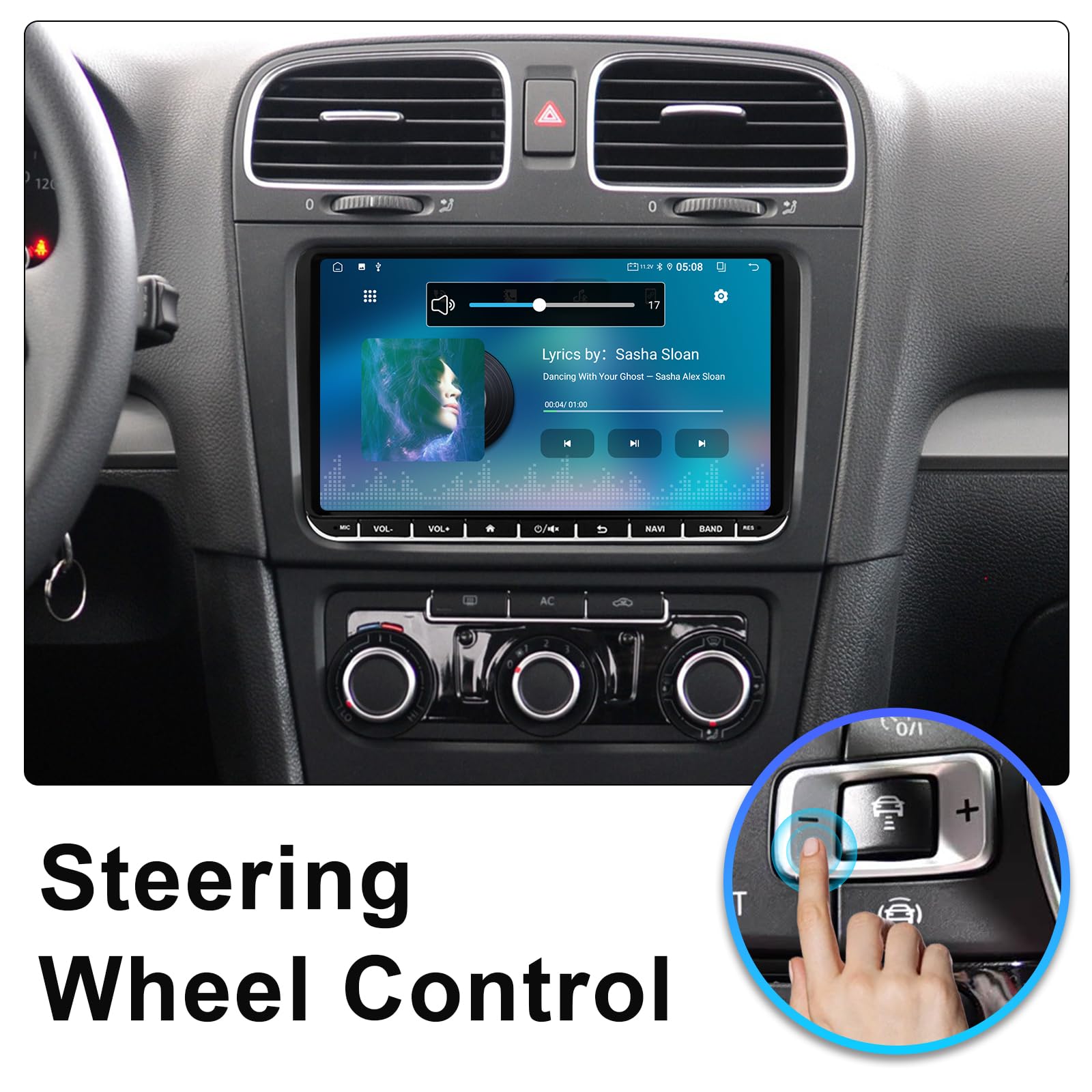 4+64G Android 14 Sterowanie Samochodowe dla VW Golf/Seat/Passat/Polo/Jetta/Touran 9-calowy System Multimedialny z Bezprzewodowym Carplay Android Auto Mirror Link SWC GPS Bluetooth WiFi FM Aparat