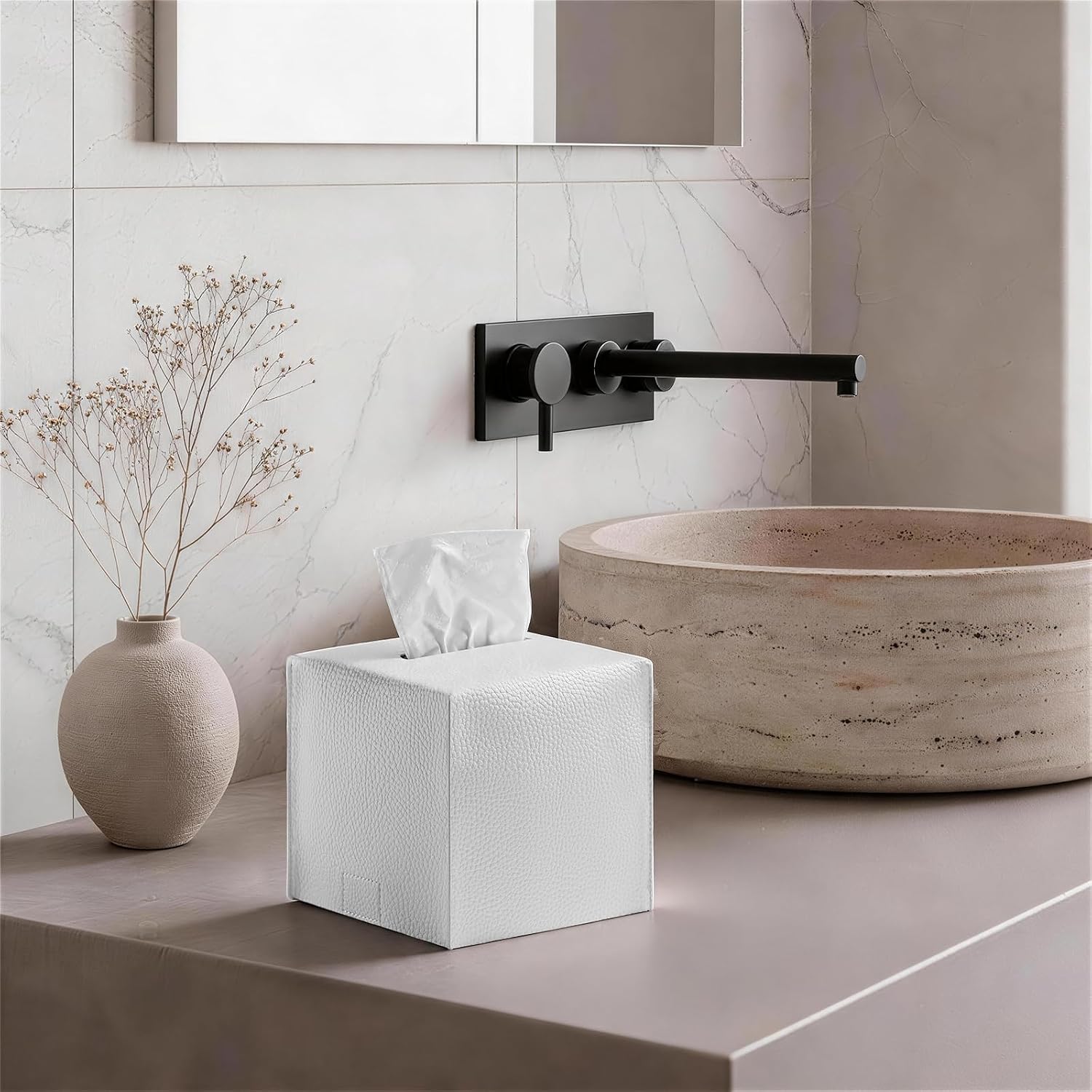 Tissue Box Cover Square,Leather Decorative Tissue Box Cover,Bathroom Decor