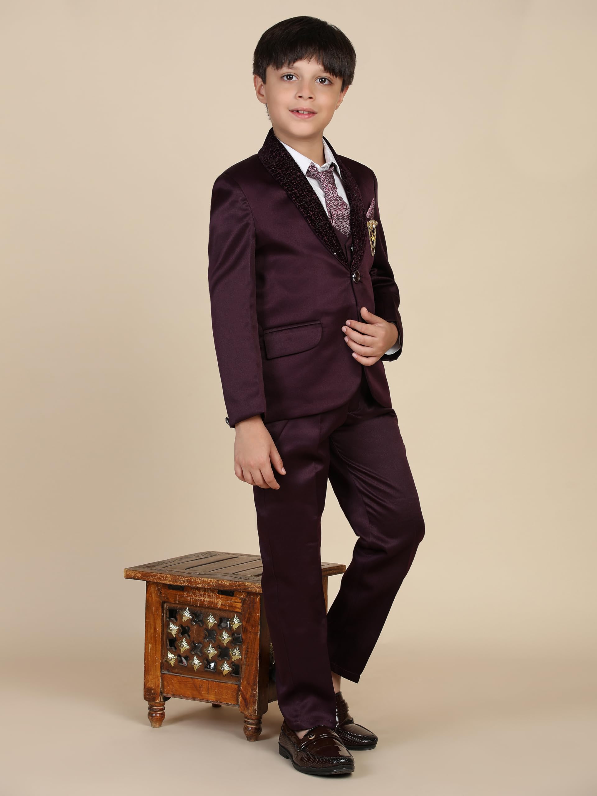 Pro-Ethic Style Developer 5 Piece Boys Suit Set for Kids Wedding Outfit | Set of Shirt, Pants, Coat, Waistcoat and Tie for Kids, Wine, 15-16 Years - Image 3 thumbnail