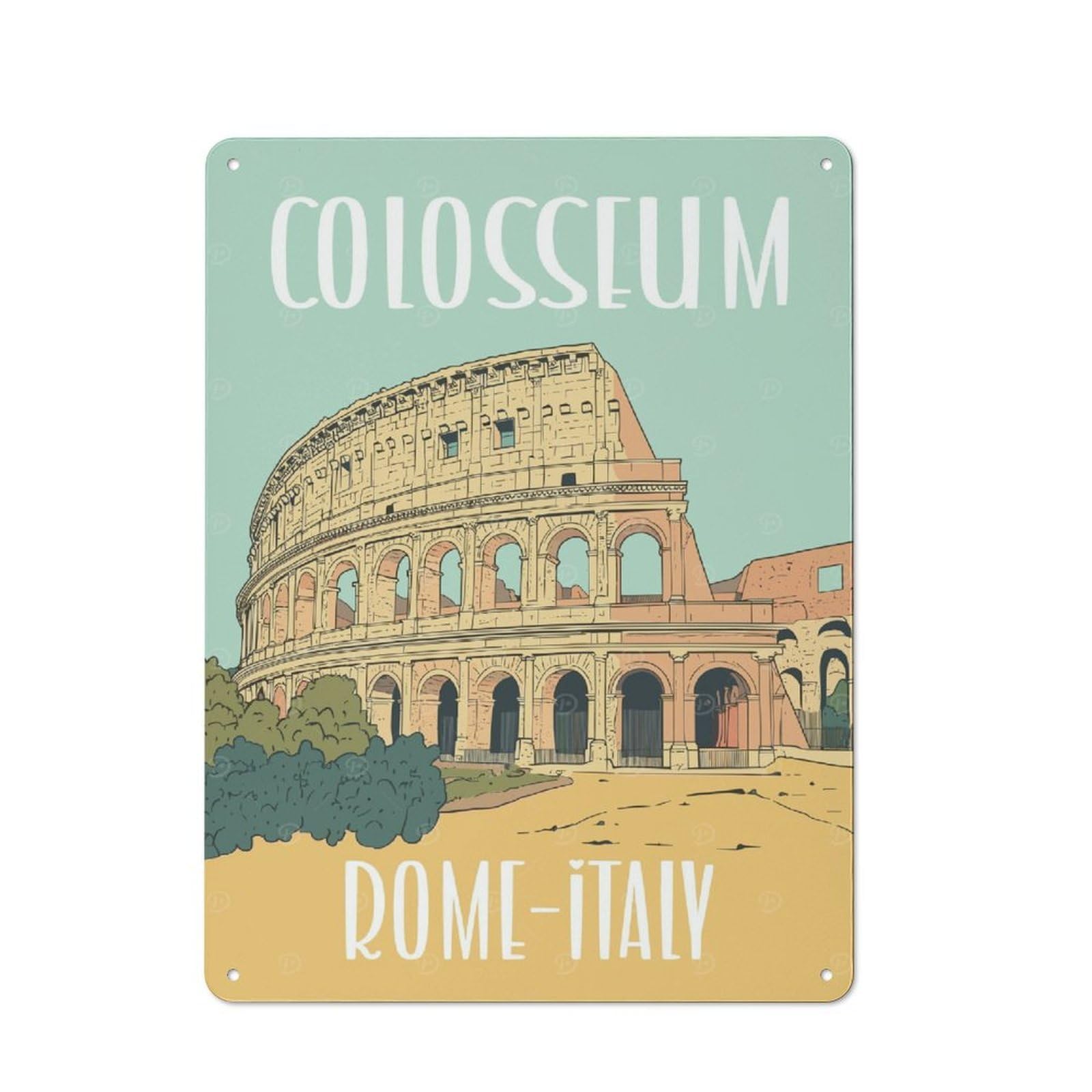 Junmoney Style-19 Metal Wall Sign 40X30cm Featuring Colosseum Rome Italy Poster For Workshop Wall, For Room Styling Across Workshops And Hobby Rooms