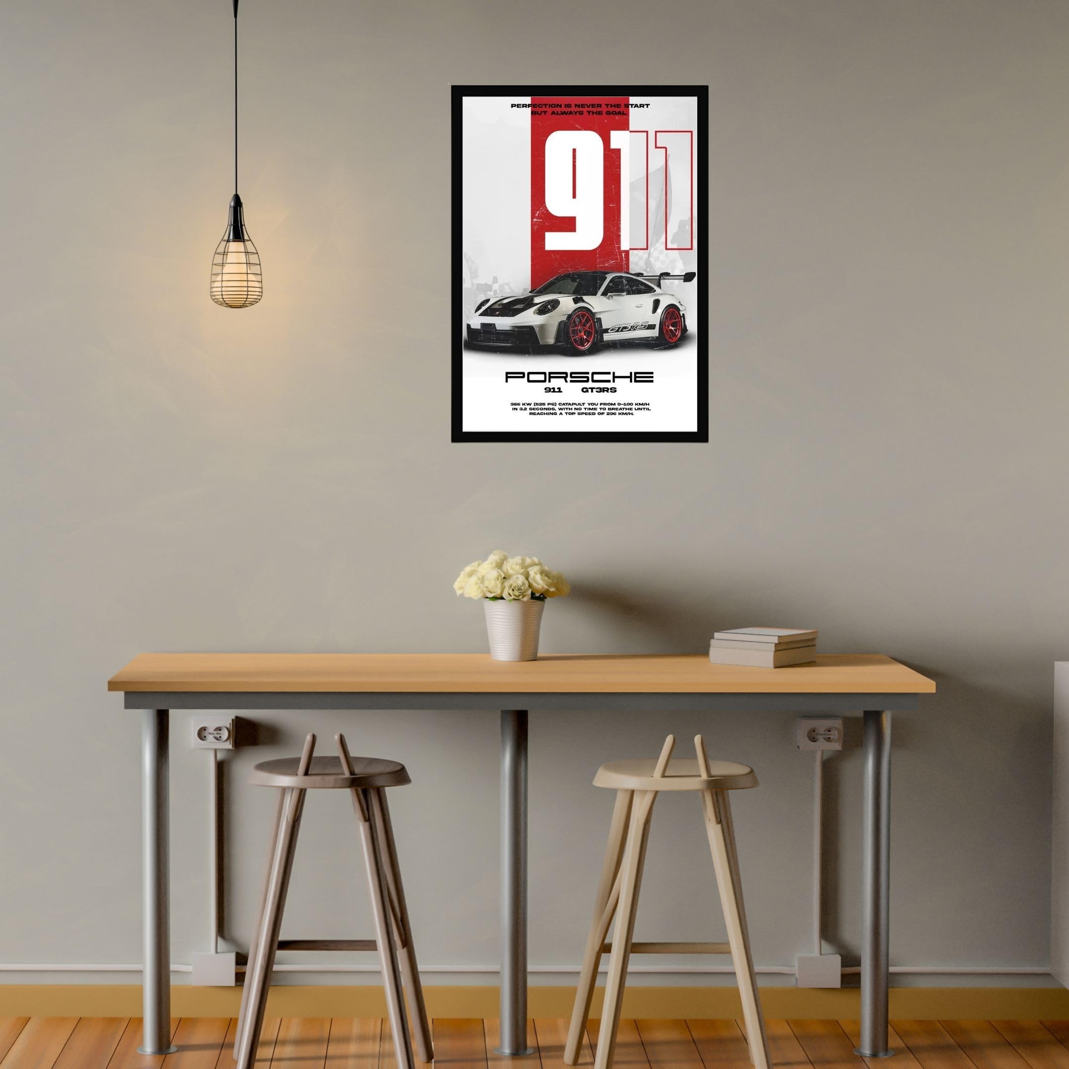 DAKSHESTRY ARTWORKS Porsche 911 GT3RS Supercar Art Print, Framed
