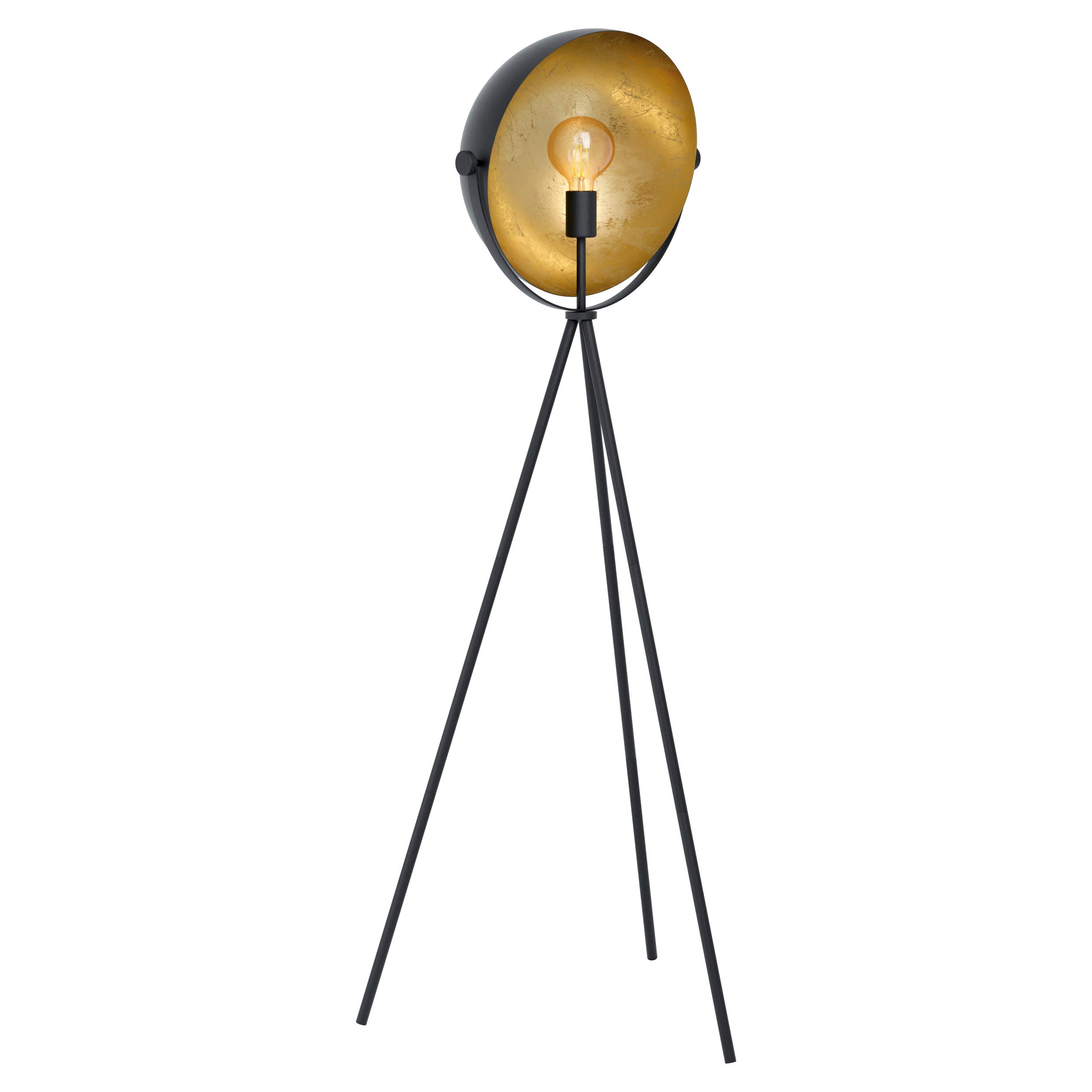 Eglo Stehlampe Darnius, 1-flammige Stehleuchte Industrial | Vintage, Standleuchte aus Stahl, Wohnzimmerlampe in Schwarz und Gold, Lampe mit Tritt-Schalter, E27 Fassung