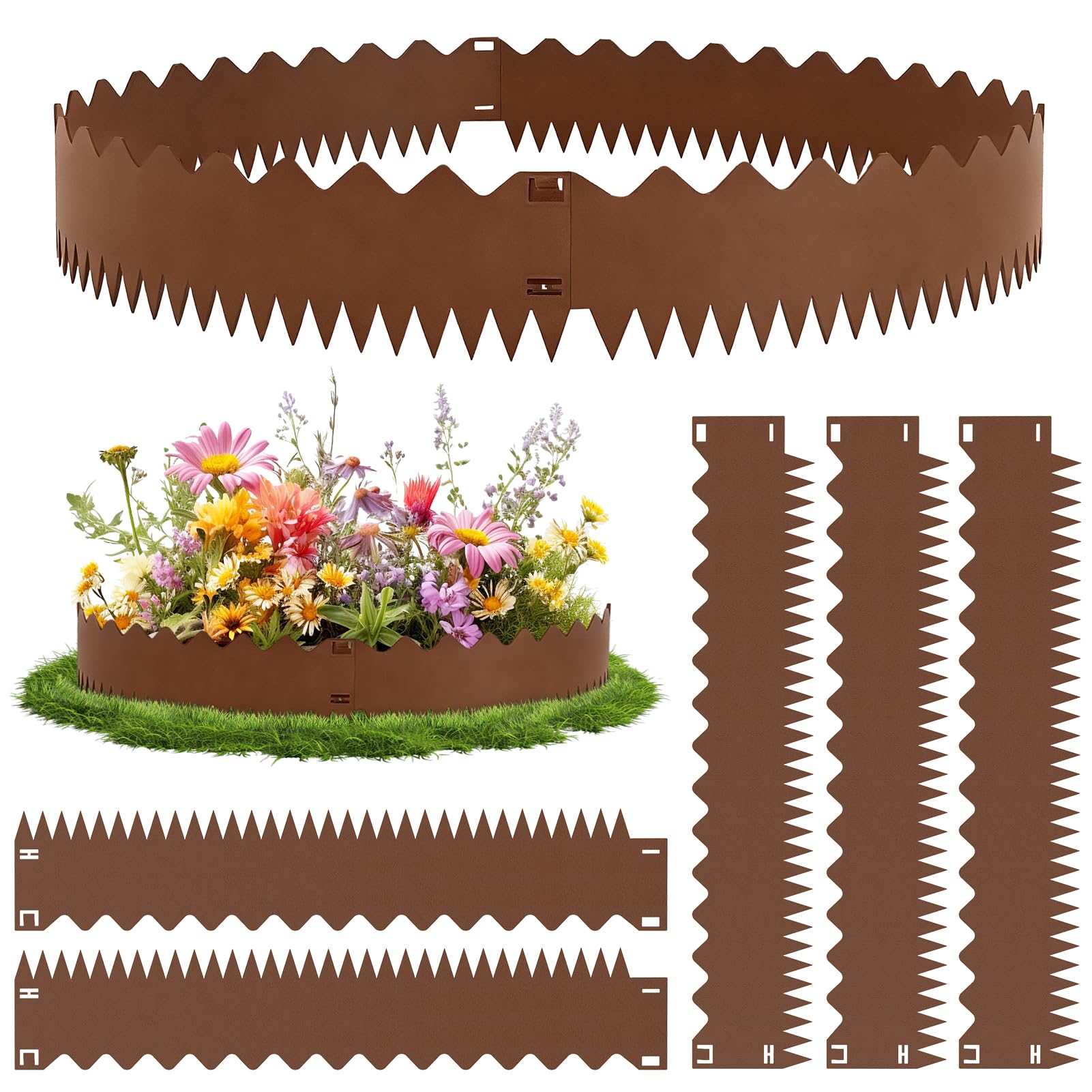 papasbox 5-Pack Lawn Edging, 107.5 * 15cm Wave garden edging border, Flexible Garden Edging, Corten Steel Heavy Duty LawnEdging, metal lawnedging-No-Dig Hammer-in-Grass Landscaping Pathway Edge Strip