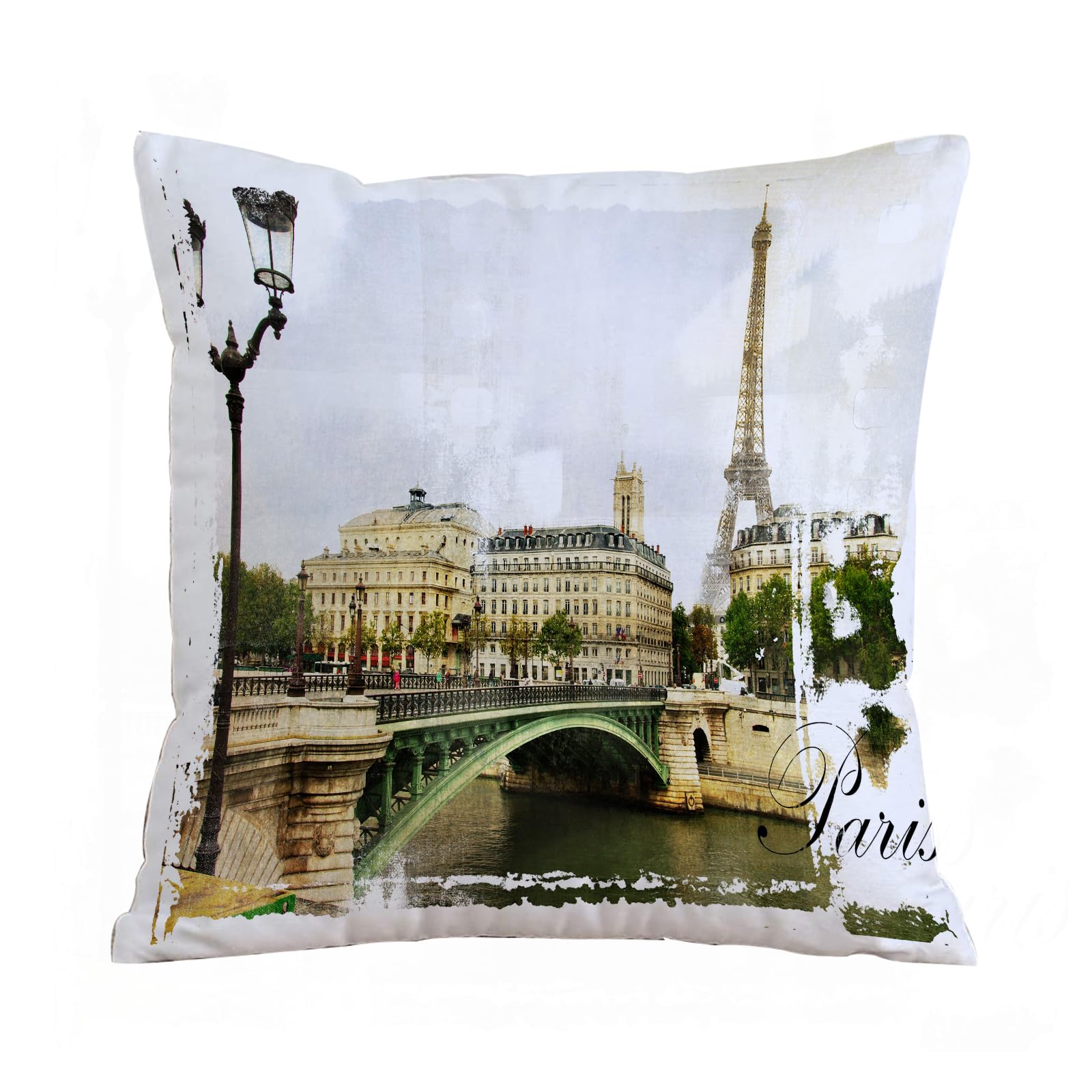 ERRTU Throw Pillow Case Pillowcase Square Printed Cushion Cover for Living Room Sofa Couch Bed Car,Parisian streets - picture in vintage painting style,16x16 in