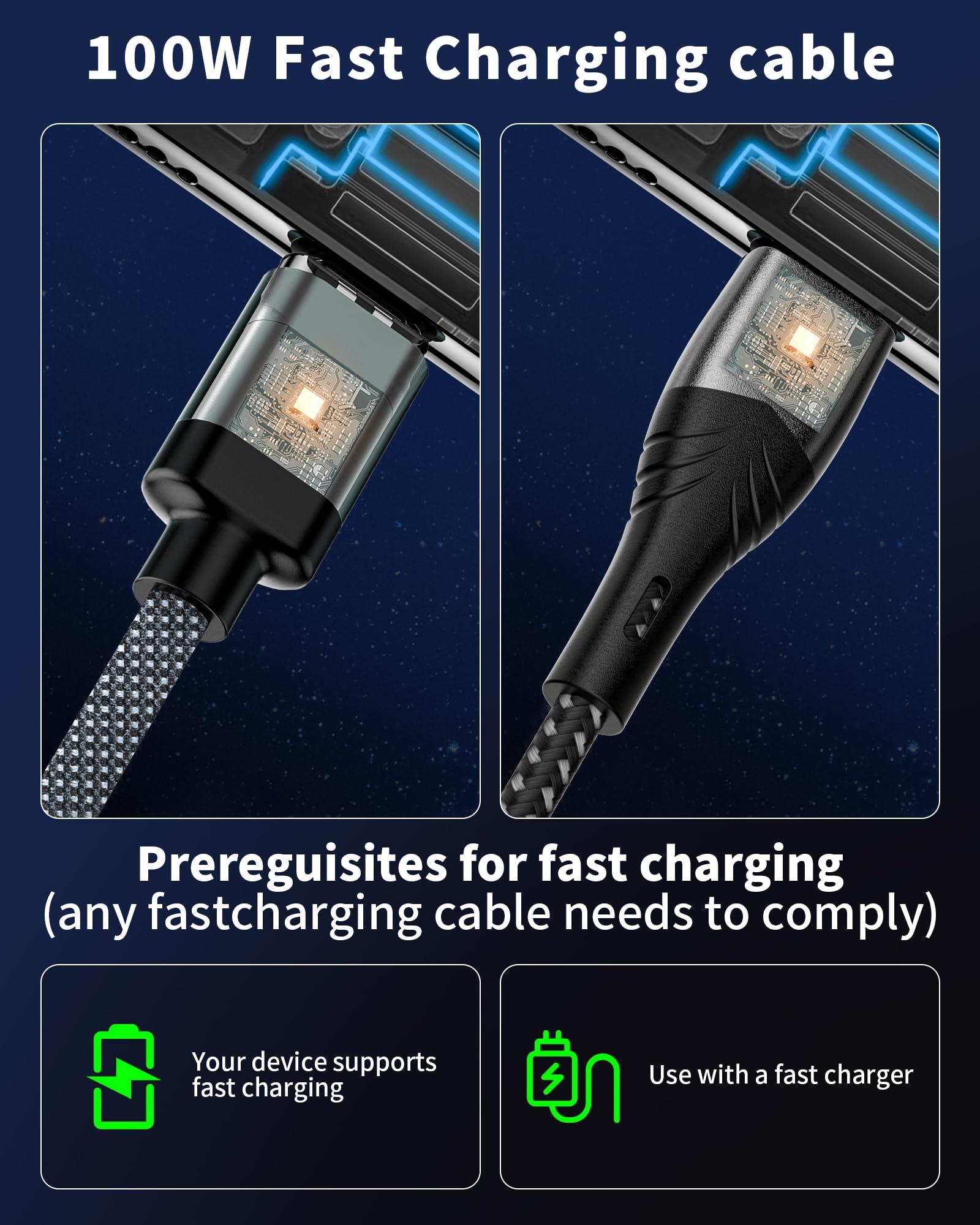ZBF Cavo di ricarica magnetico USB C da 100 W, cavo di ricarica magnetico 2 in 1 per USB C/iOS (4 pezzi, 4/6.6/5/5FT) 480 Mbps trasferimento dati 5A ricarica rapida per telefono 17 16 15, 14, Pro Max