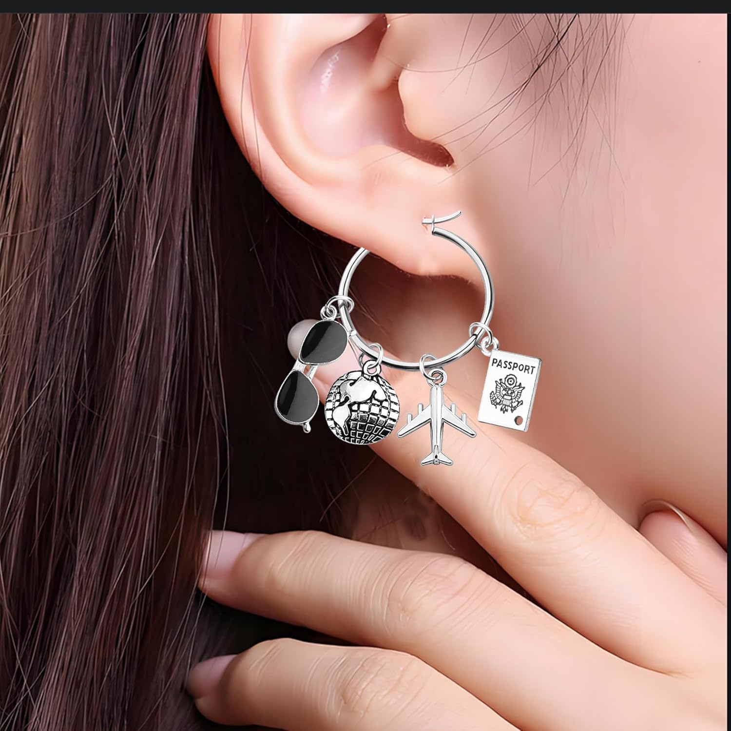FEELMEM Travel Earring Earth Airplane Charm Big Circle Hoop Earrings Aviation Gifts Jewelry For Traveler Flight Attendant - Image 6