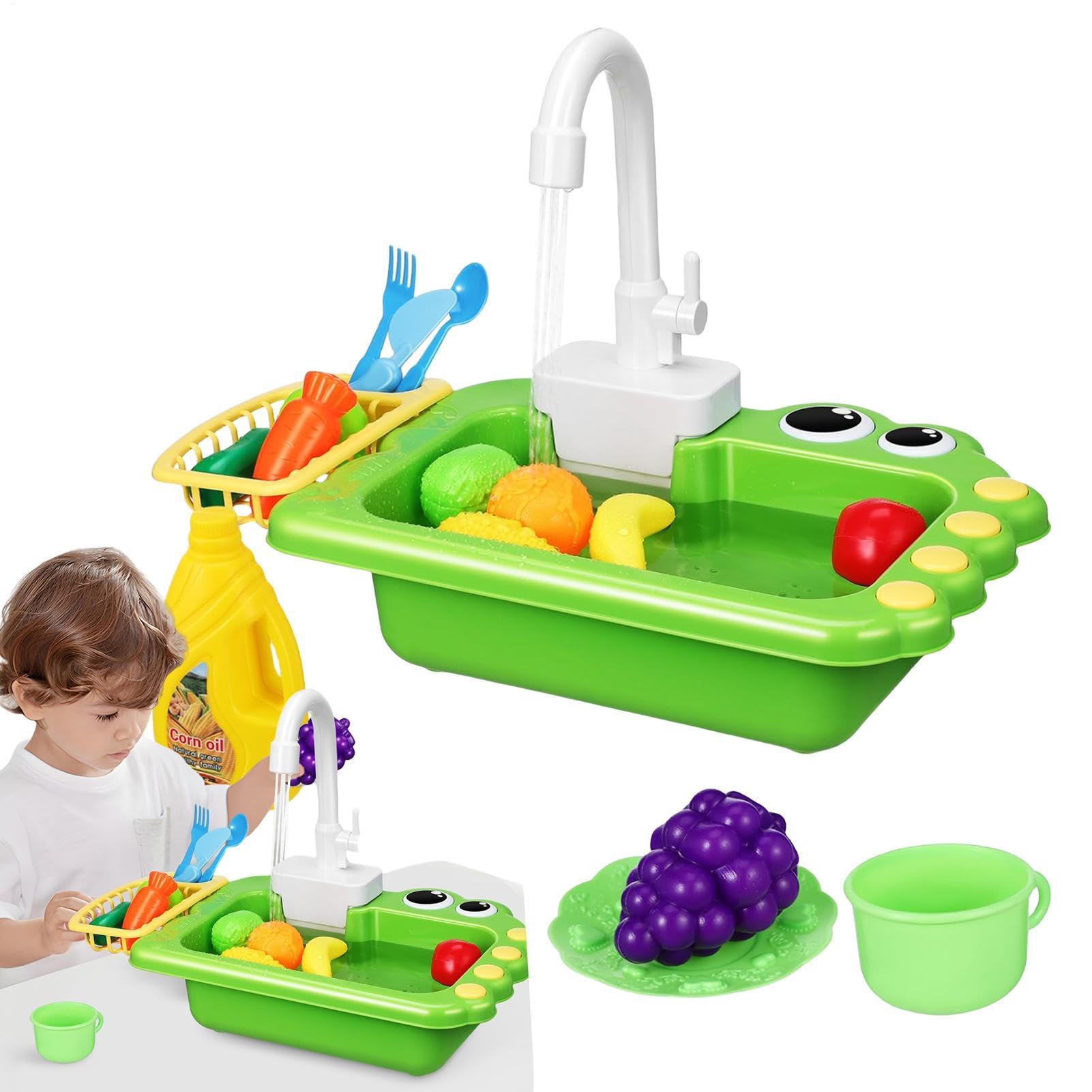 Electric Sink – Running Water Machine, Automatic Circulation Dishwasher, Battery Operated Kitchenette, Motorized Faucet Cleaning Station | Realistic Home Accessory Playboard For Preschoolers
