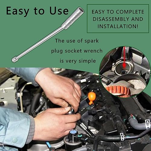 Miniatura 7 de Enchufe de bujía magnético extendido de 0.551 in  Unidad de 38 pulgadas x 12 pulgadas llave de bujía giratoria con 12 puntos  Accesorios