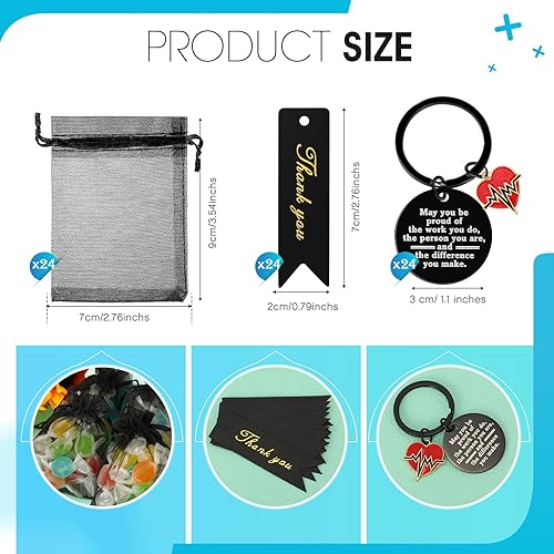 Miniatura 2 de Sureio Juego de 24 regalos para enfermera, llavero de enfermería, regalo de agradecimiento con borla de organza y etiqueta, regalos de